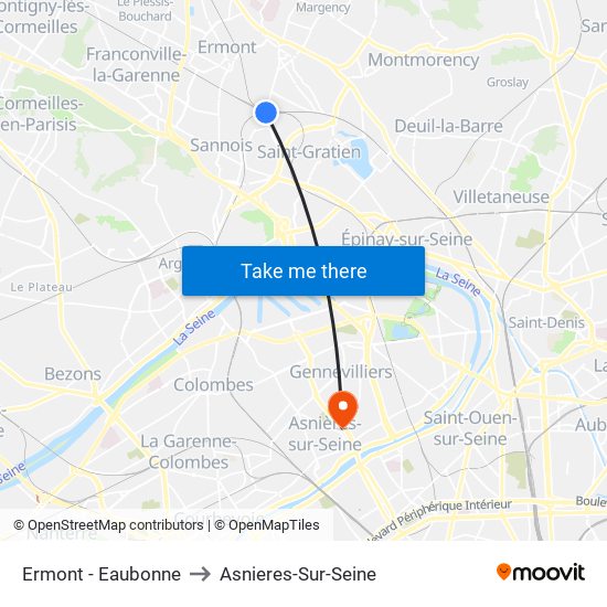 Ermont - Eaubonne to Asnieres-Sur-Seine map