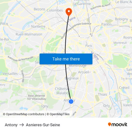 Antony to Asnieres-Sur-Seine map