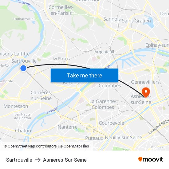 Sartrouville to Asnieres-Sur-Seine map