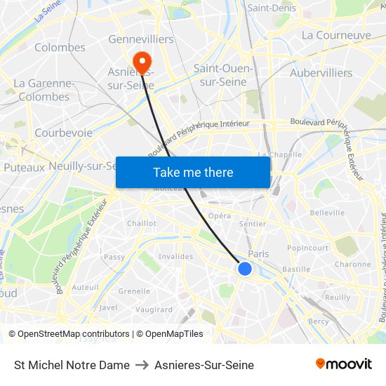 St Michel Notre Dame to Asnieres-Sur-Seine map
