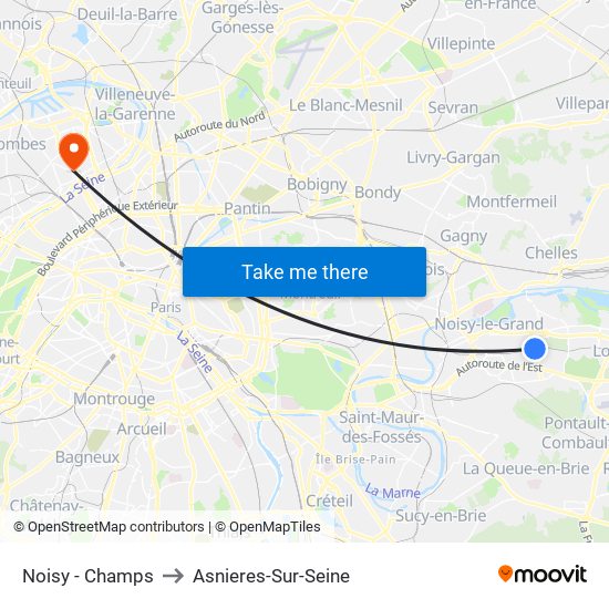 Noisy - Champs to Asnieres-Sur-Seine map