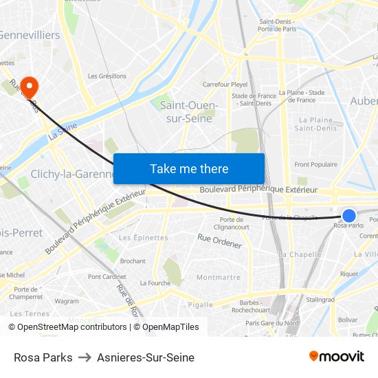 Rosa Parks to Asnieres-Sur-Seine map