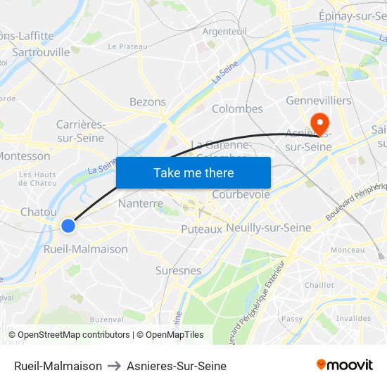 Rueil-Malmaison to Asnieres-Sur-Seine map