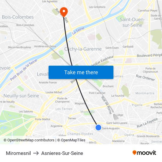 Miromesnil to Asnieres-Sur-Seine map