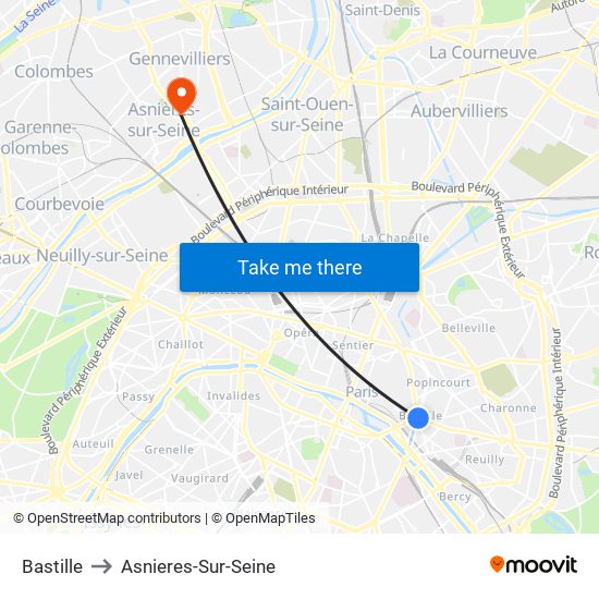 Bastille to Asnieres-Sur-Seine map