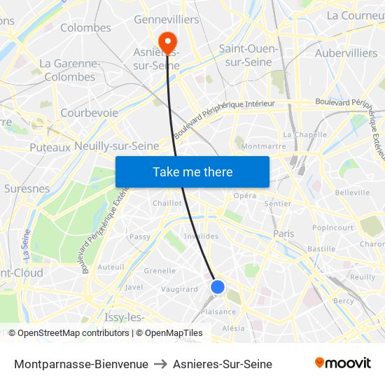 Montparnasse-Bienvenue to Asnieres-Sur-Seine map