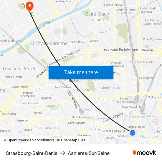 Strasbourg-Saint-Denis to Asnieres-Sur-Seine map