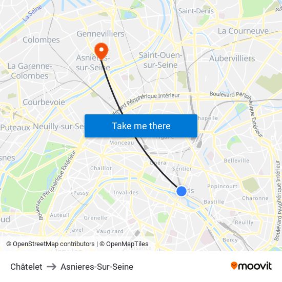 Châtelet to Asnieres-Sur-Seine map