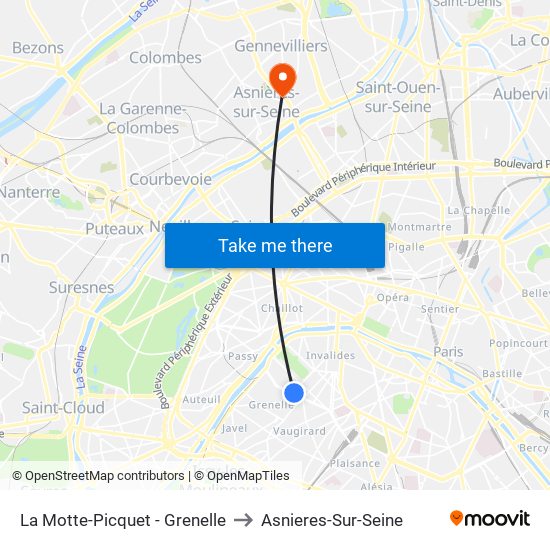 La Motte-Picquet - Grenelle to Asnieres-Sur-Seine map