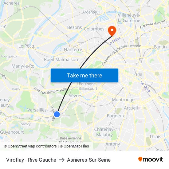 Viroflay - Rive Gauche to Asnieres-Sur-Seine map