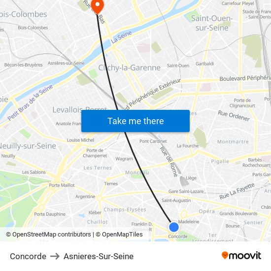 Concorde to Asnieres-Sur-Seine map