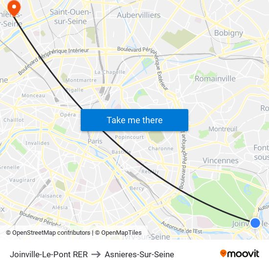 Joinville-Le-Pont RER to Asnieres-Sur-Seine map