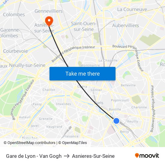 Gare de Lyon - Van Gogh to Asnieres-Sur-Seine map