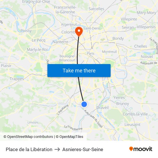 Place de la Libération to Asnieres-Sur-Seine map