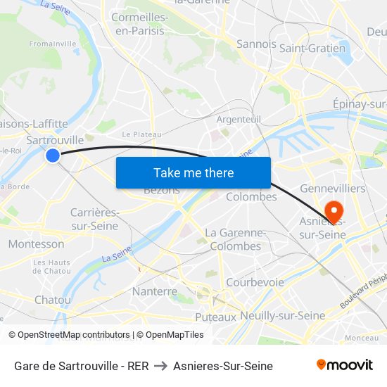 Gare de Sartrouville - RER to Asnieres-Sur-Seine map