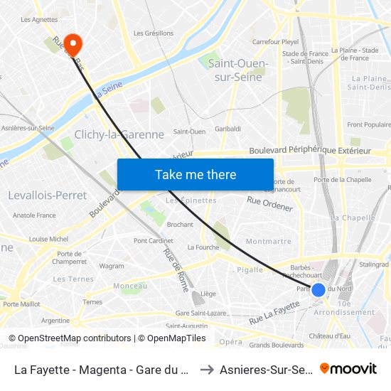 La Fayette - Magenta - Gare du Nord to Asnieres-Sur-Seine map