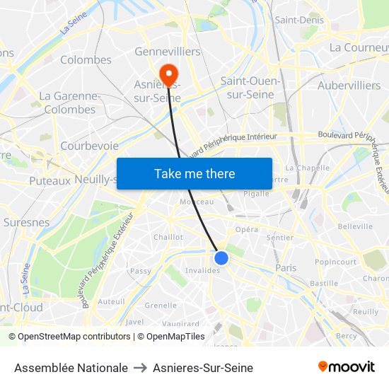 Assemblée Nationale to Asnieres-Sur-Seine map