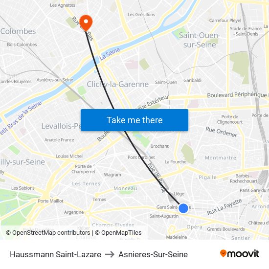 Haussmann Saint-Lazare to Asnieres-Sur-Seine map