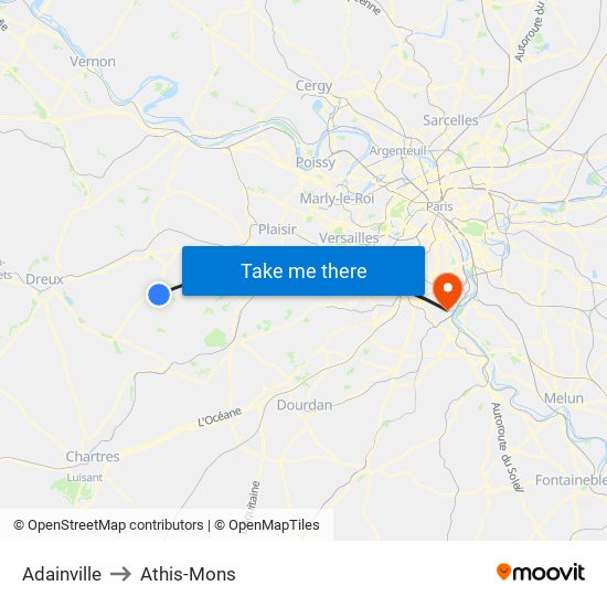 Adainville to Athis-Mons map