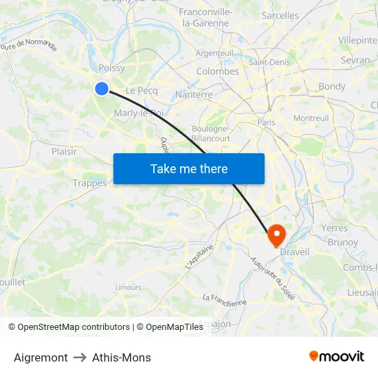 Aigremont to Athis-Mons map
