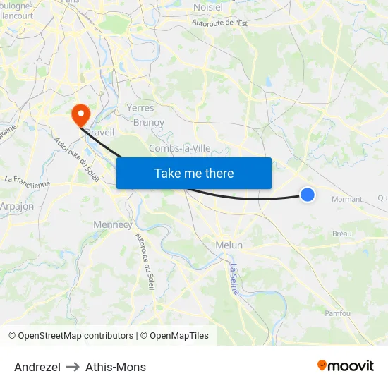 Andrezel to Athis-Mons map