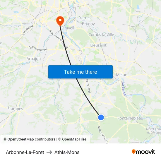 Arbonne-La-Foret to Athis-Mons map
