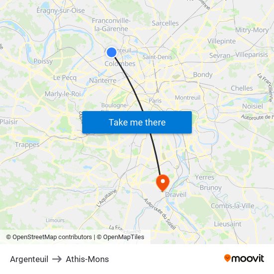 Argenteuil to Athis-Mons map