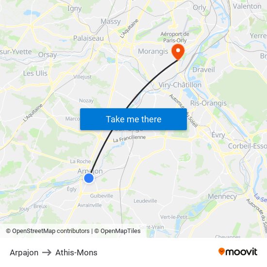 Arpajon to Athis-Mons map