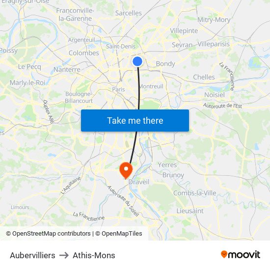 Aubervilliers to Athis-Mons map