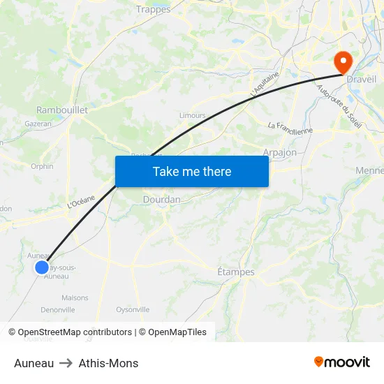 Auneau to Athis-Mons map