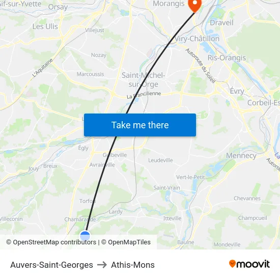Auvers-Saint-Georges to Athis-Mons map