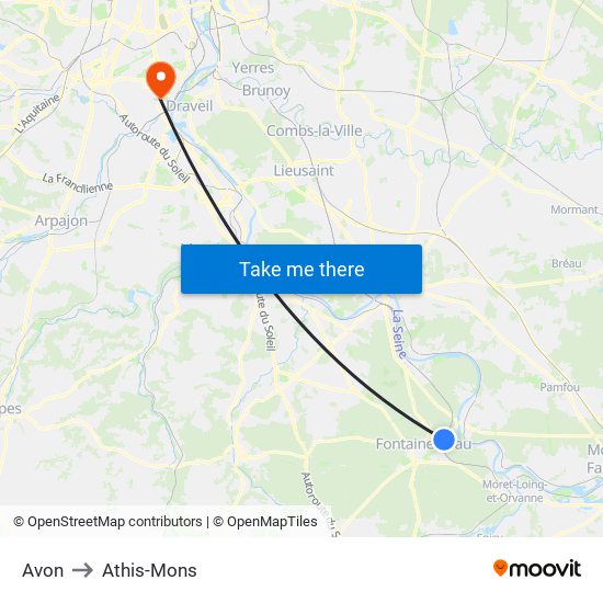 Avon to Athis-Mons map