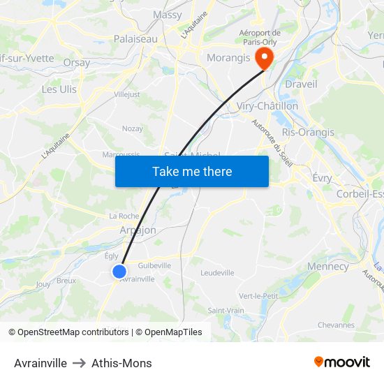 Avrainville to Athis-Mons map