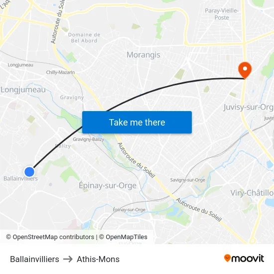 Ballainvilliers to Athis-Mons map