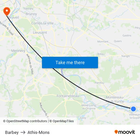 Barbey to Athis-Mons map