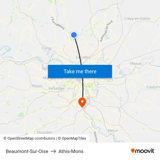 Beaumont-Sur-Oise to Athis-Mons map