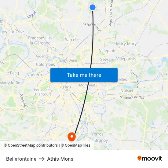 Bellefontaine to Athis-Mons map