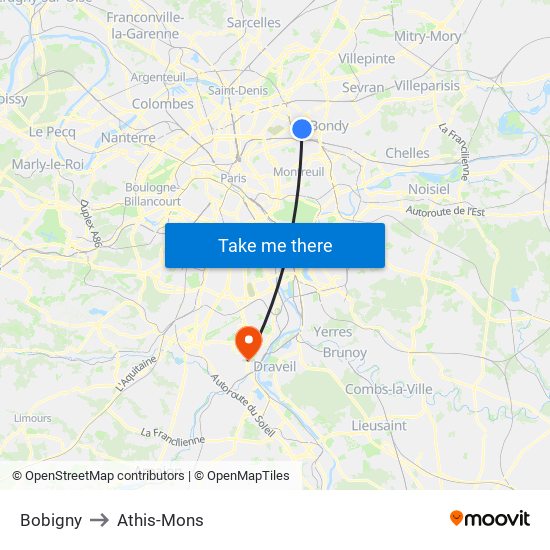 Bobigny to Athis-Mons map