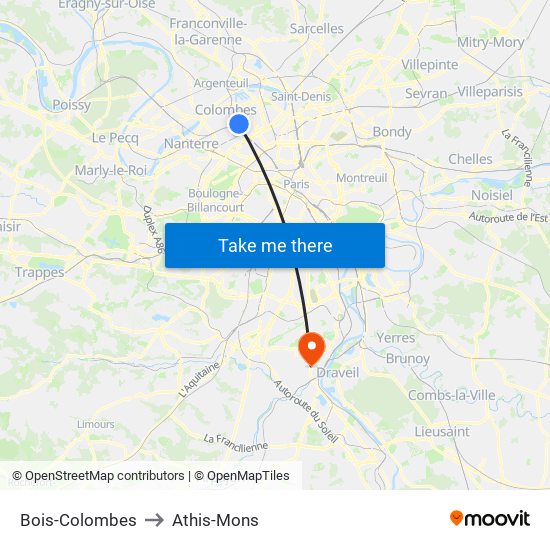 Bois-Colombes to Athis-Mons map