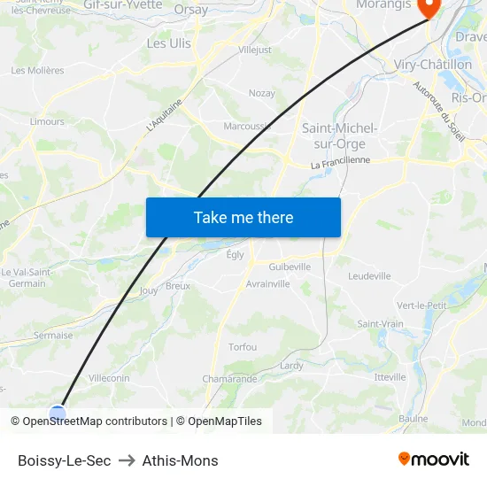 Boissy-Le-Sec to Athis-Mons map