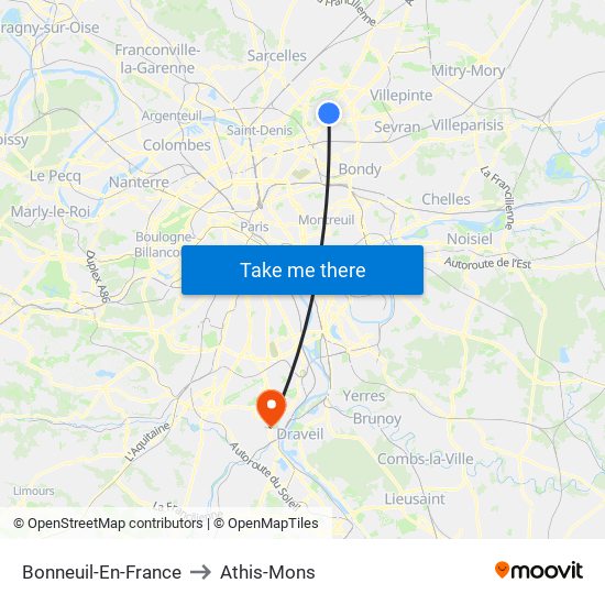 Bonneuil-En-France to Athis-Mons map