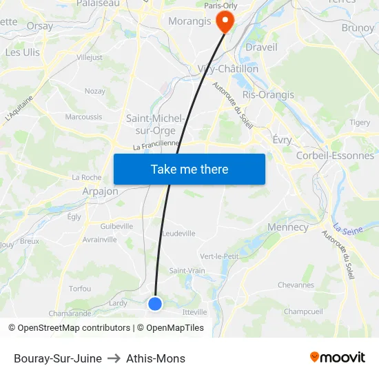 Bouray-Sur-Juine to Athis-Mons map