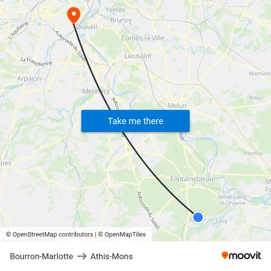 Bourron-Marlotte to Athis-Mons map