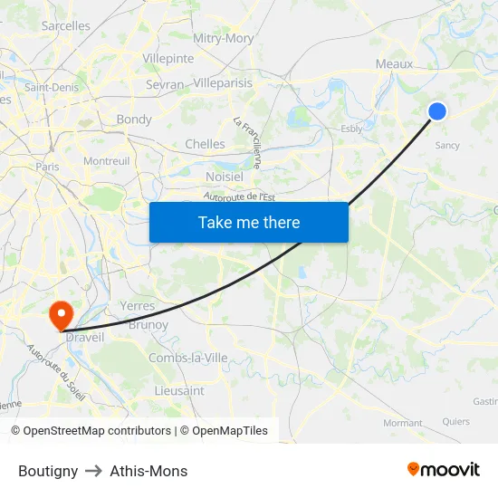 Boutigny to Athis-Mons map