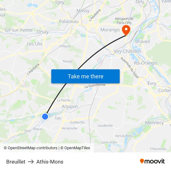 Breuillet to Athis-Mons map