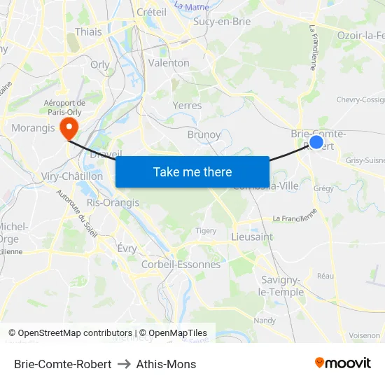 Brie-Comte-Robert to Athis-Mons map