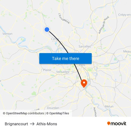 Brignancourt to Athis-Mons map