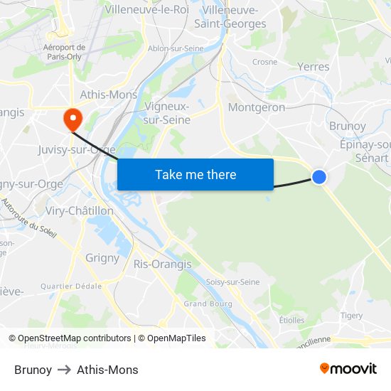 Brunoy to Athis-Mons map
