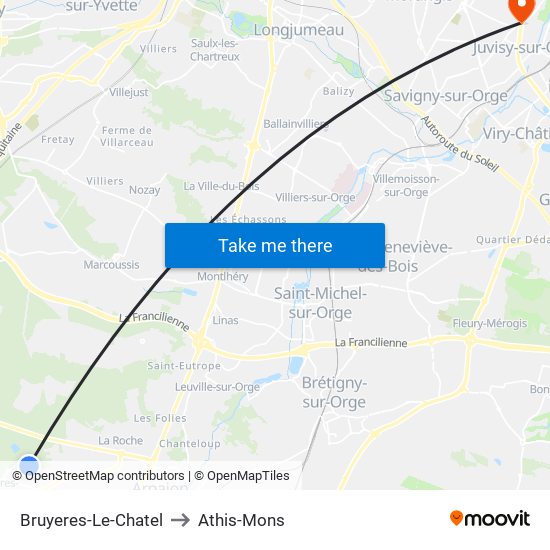 Bruyeres-Le-Chatel to Athis-Mons map