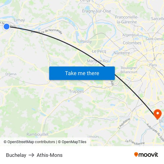 Buchelay to Athis-Mons map